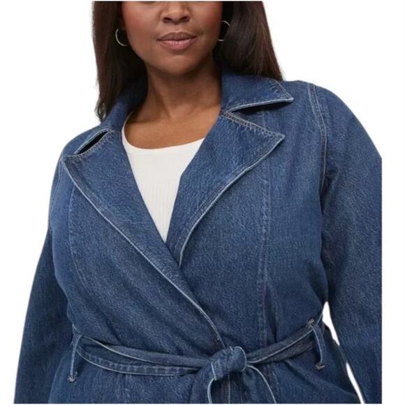 Lane Bryant Denim Trenchcoat Women’s Plus Size 20 Belted Midi Jean Jacket - Picture 3 of 7